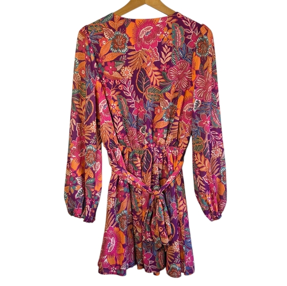 Baltic Born Boho Colorful Floral Newark Long Sleeve V-neck Mini Dress Size Small - Picture 8 of 9